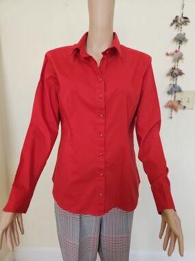 Women's Red Long-Sleeve Button-Down Shirt